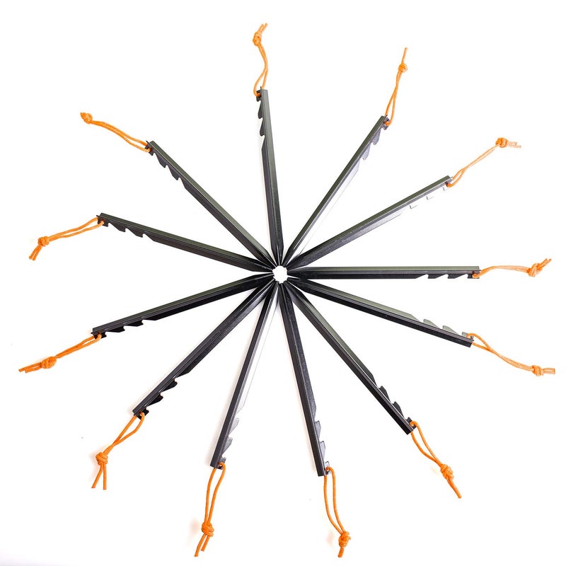 BIFUNIE Aluminum Alloy Tent Stakes Pegs, 12-Pack Aluminum Ground Pegs with Reflective Pull Ropes, Lightweight Metal Stakes Pegs for Camping Tents Hammocks (Black) - Image 2