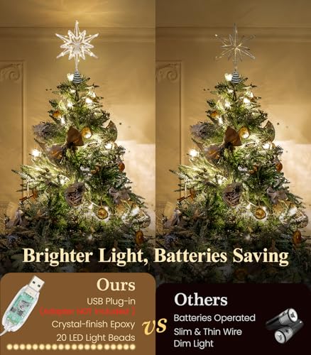 Luxspire Christmas Tree Topper Lighted Star Tree Topper with USB Plugin Remote Control 98 LED Metal Christmas Decorations Light Xmas Trees Decor for Home Party Crystal HexagramSilver - Image 3