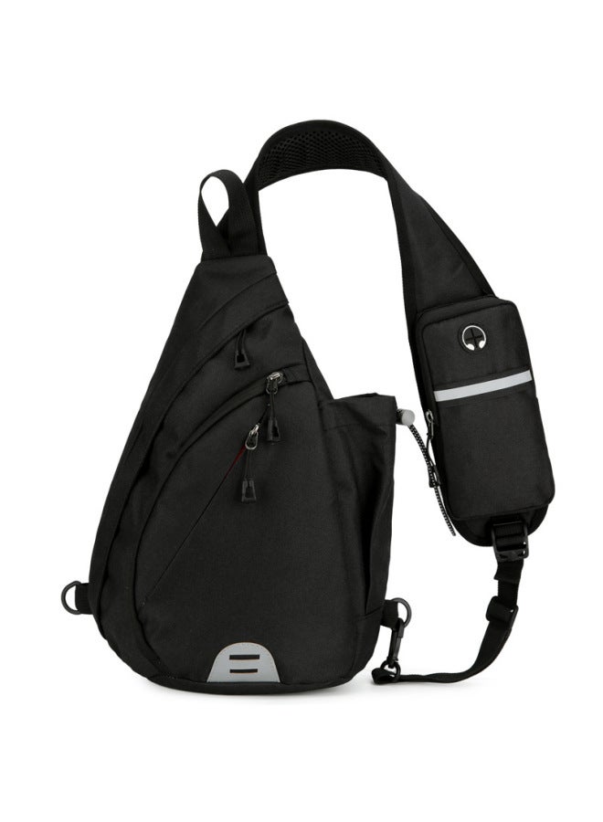 Generic Oxford Cloth Crossbody Chest Bag Triangle Bag Men's Chest Bag 2024 Leisure Outdoor Sports Travel Backpack-Color:Black - Image 1