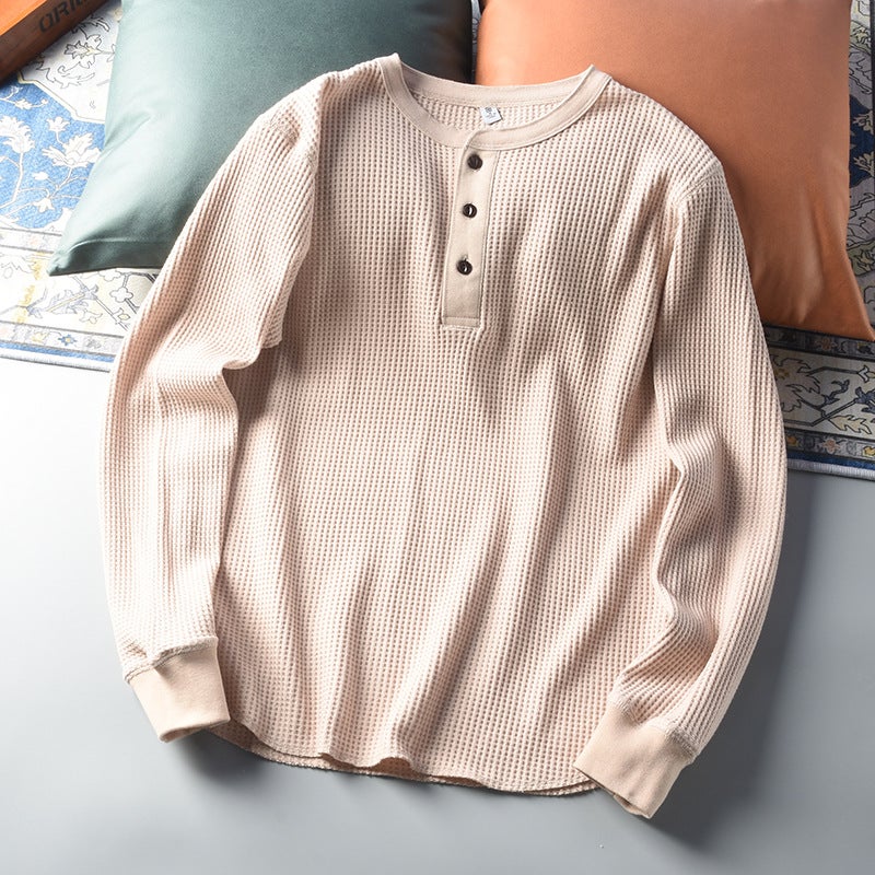 Euro-American Van! Export Men'S Henry Collar Top Cut Label Breathable High Street Fashion Long Sleeve T-Shirt - Image 1