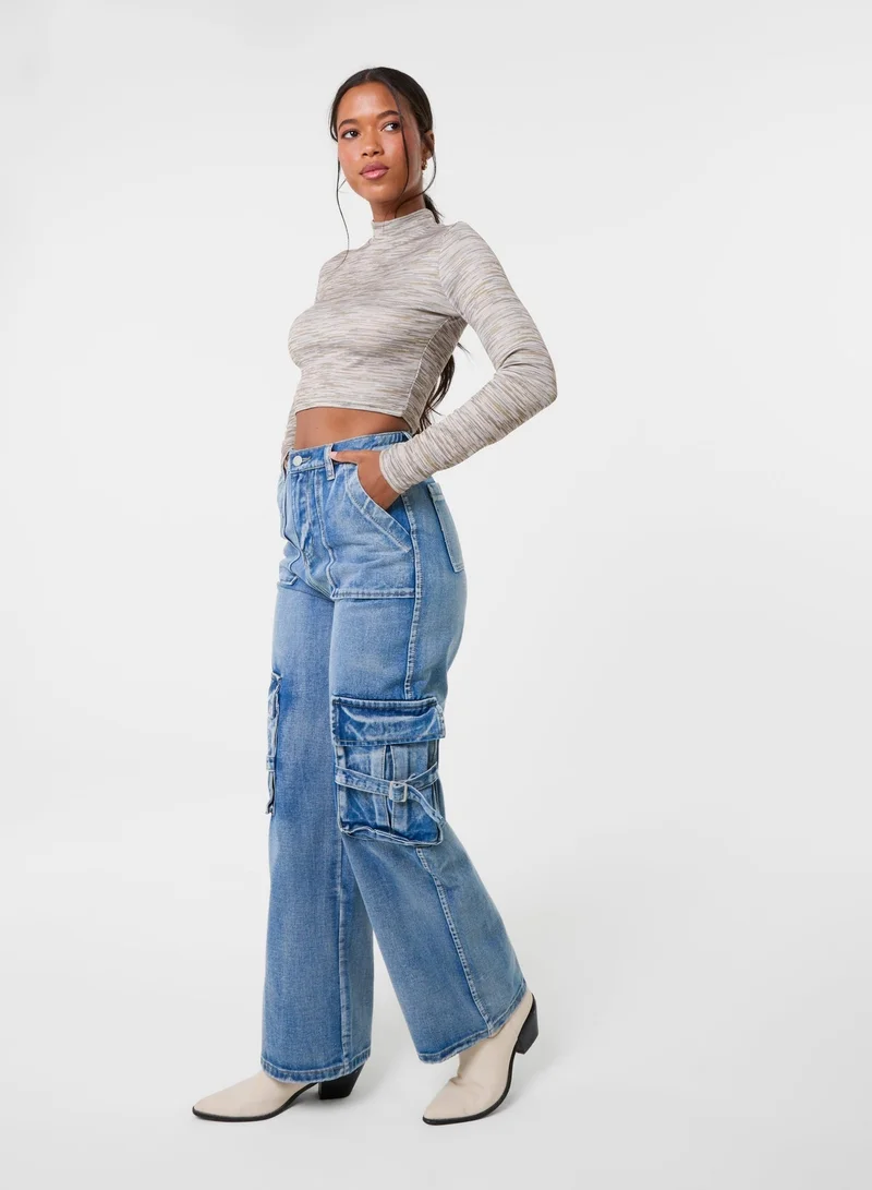 Pink Vanilla  Space Dye High Neck Long Sleeves Crop Top for Women | Best Price UAE
