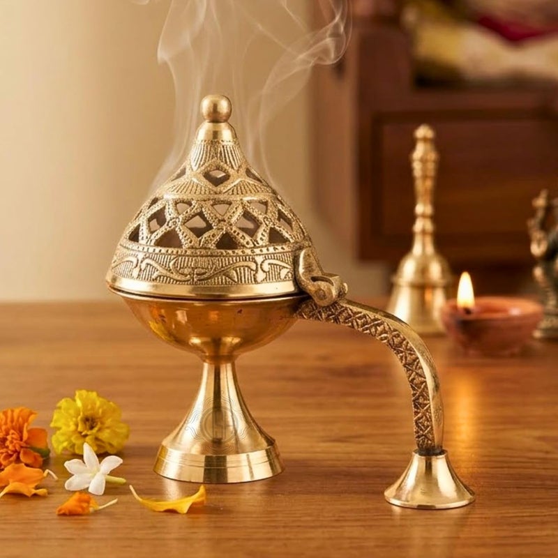 DSH Brass Dhuna Burner for Loban Traditional Dhoop Dani Sambrani Incense Dhuni Holder for Pooja, Spiritual Rituals & Home Purification - Image 2