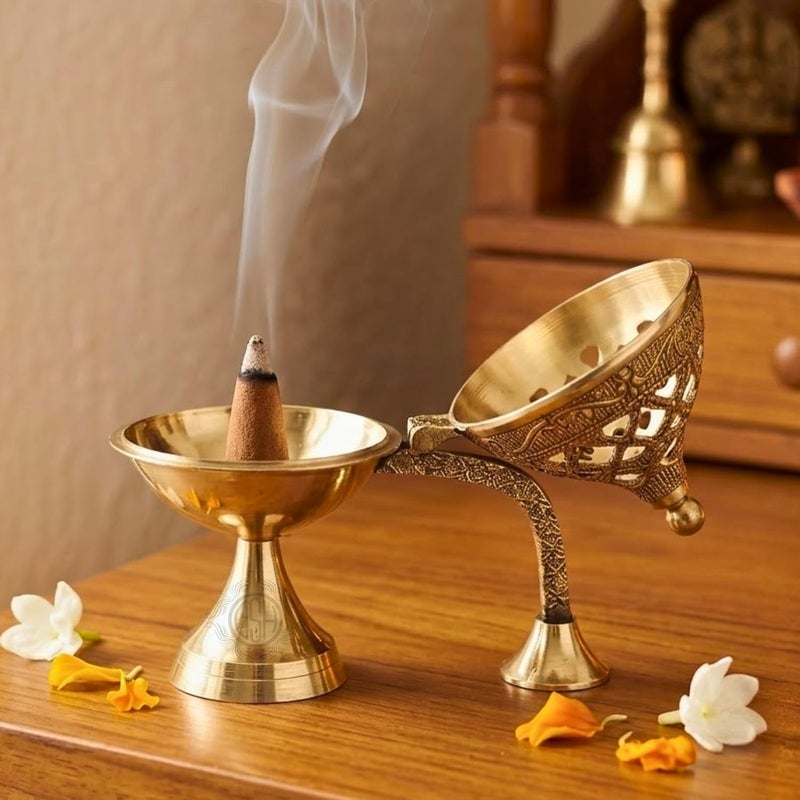 DSH Brass Dhuna Burner for Loban Traditional Dhoop Dani Sambrani Incense Dhuni Holder for Pooja, Spiritual Rituals & Home Purification - Image 3