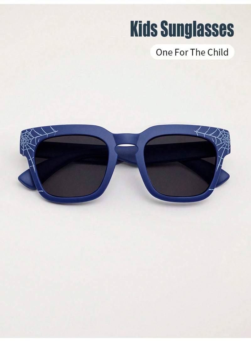 Summer Accessories 1 Pair Kids Blue Sunglasses With Cartoon Web Design, UV Protection Sun Glasses For Beach, Seaside, Holidays And Parties For Boys And Girls - Image 1