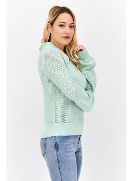 ONLY Women Spread Neck Knitted Sweater, Mint Green  - Image 2