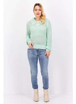 ONLY Women Spread Neck Knitted Sweater, Mint Green  - Image 4