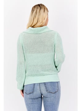 ONLY Women Spread Neck Knitted Sweater, Mint Green  - Image 3