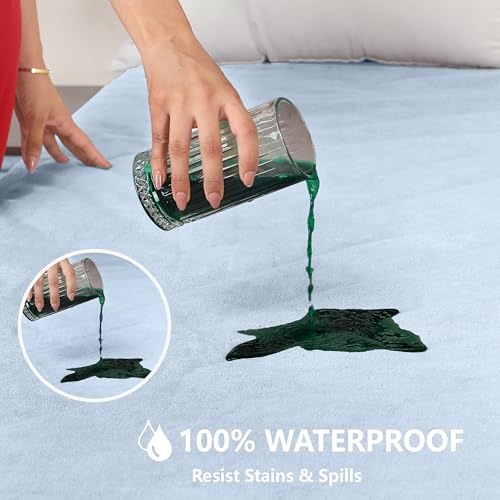 Daksh Waterproof Mattress Protector California King, Ultra Soft Cotton Feel Terry Mattress Cover, Breathable & Hypoallergenic Fitted Bed Protector - 84"x78", 7x6.5 Feet, California King, Sky Blue - Image 3