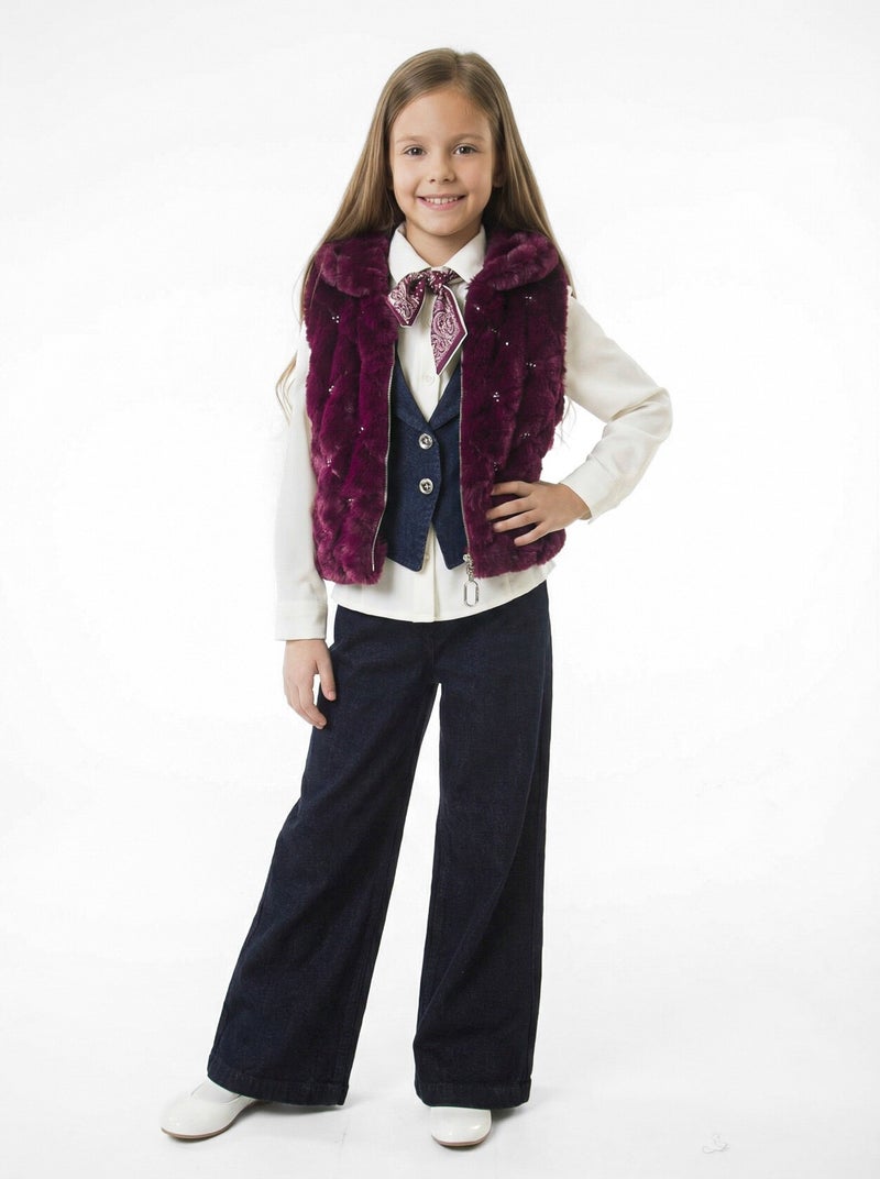 Hamada Tex Girls' 4-piece clothing set (blouse and pants), for ages 7 to 14 years, sizes 3927 to 4927 - Image 1