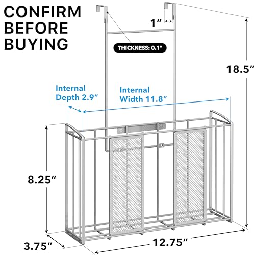 Simple Houseware Over Cabinet Door Organizer, 12.5"Wx3.75"Dx18"H, Mesh Silver - Image 2