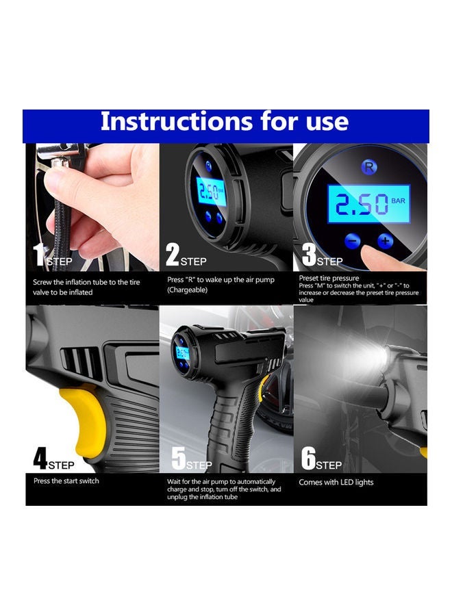 ضاغط هواء ومنفاخ إطارات لاسلكي محمول للسيارة بقدرة 120 وات - Image 2