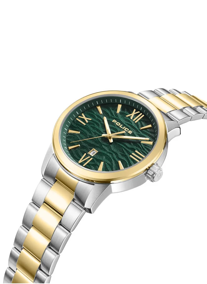 بوليس Police Raho Gents Watch With Silver & Gold Stainless Steel Bracelet & Green Dial 5 Atm - PEWJH0004940