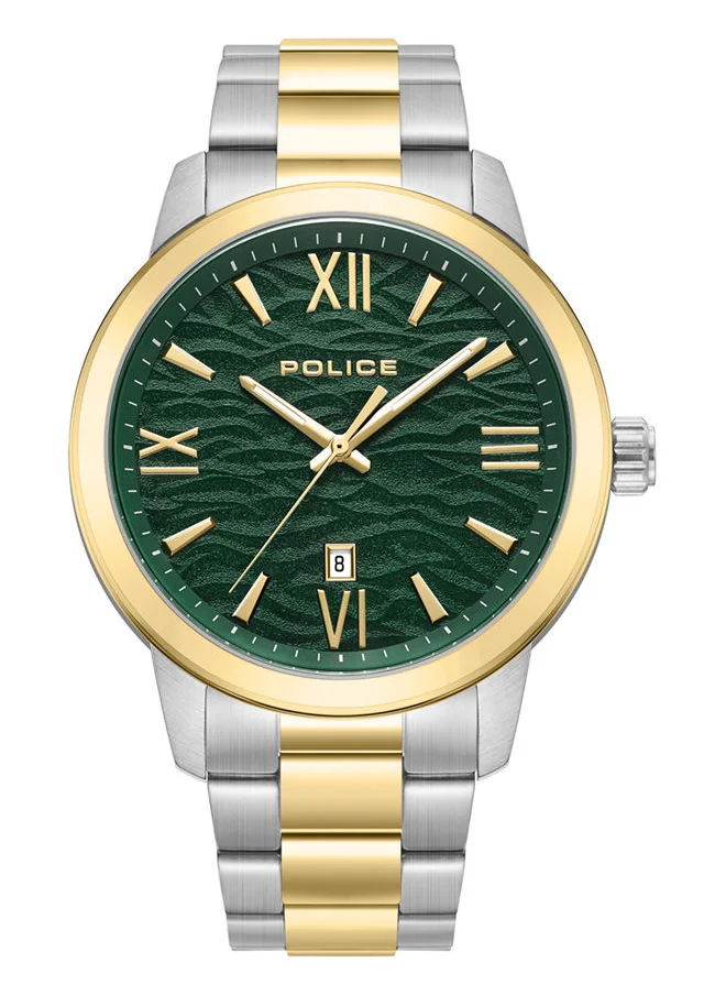 بوليس Police Raho Gents Watch With Silver & Gold Stainless Steel Bracelet & Green Dial 5 Atm - PEWJH0004940