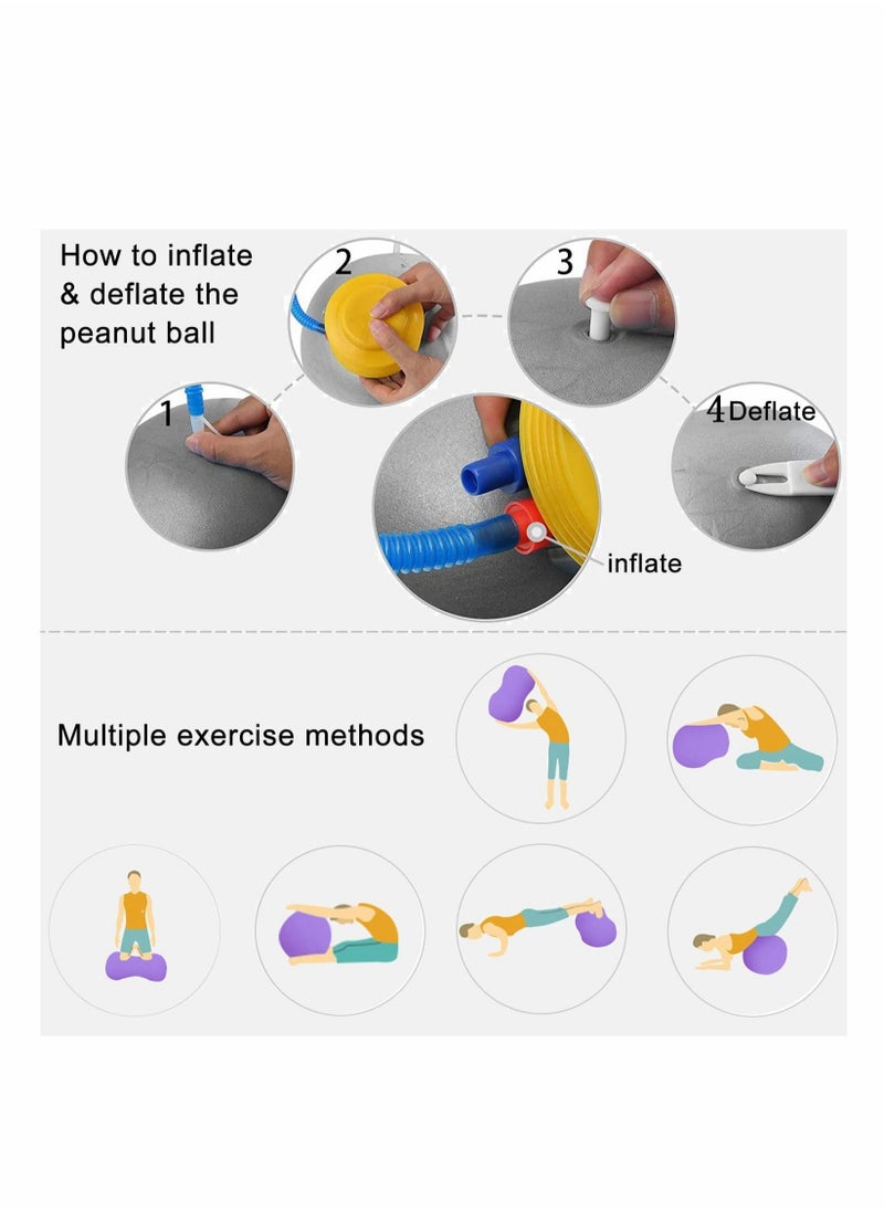 Excefore - Peanut Ball, Exercise Yoga Balance Stability Sitting Ball, Anti Burst Exercise Ball for Labor Birthing, Kids Sensory Toys, for Home & Gym Fintness, Include Pump & Yoga Strap - Image 1