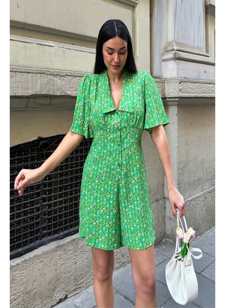 For You Moda Natural Viscose Patterned Green Jumpsuit  - Image 1