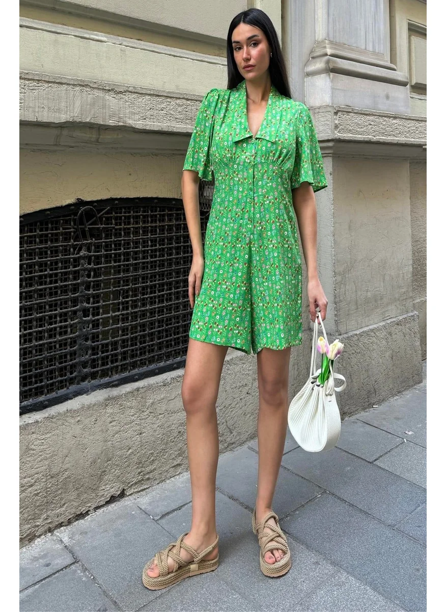 For You Moda Natural Viscose Patterned Green Jumpsuit