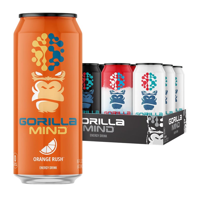 Gorilla Mind Energy Drink | Unmatched Energy · Amplified Focus | N-Acetyl-L-Tyrosine, Alpha-GPC, 200mg Caffeine, Uridine, Saffron | 0 Sugar Or Artificial Colors | 16oz | 12-Pack (Variety Pack #2) - Image 1