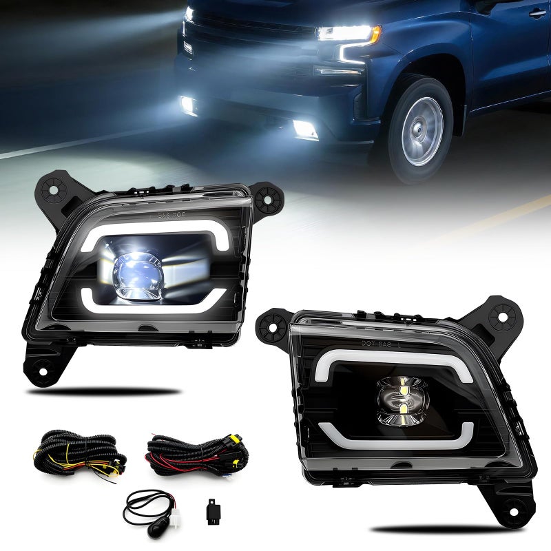 Shocklight LED with DRL Fog Lights Compatible with 2019 2020 2021 2022 2023 Chevrolet Silverado 1500 2500HD 3500HD, Chevy Front Bumper Driving Fog Lights with Switch and Wiring Set - Image 1