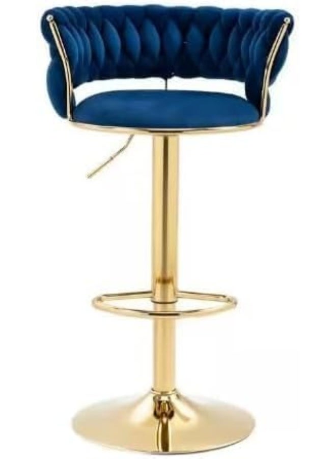 Generic SUPAAR Bar Stool Chair Dining Room Chairs Living Room Adjustable 360° Rotating Gold Metal High Stool With Backrest For Cafes. Velvet Bar Stool Chair Metal Leg. (blue 1 pcs) - Image 1