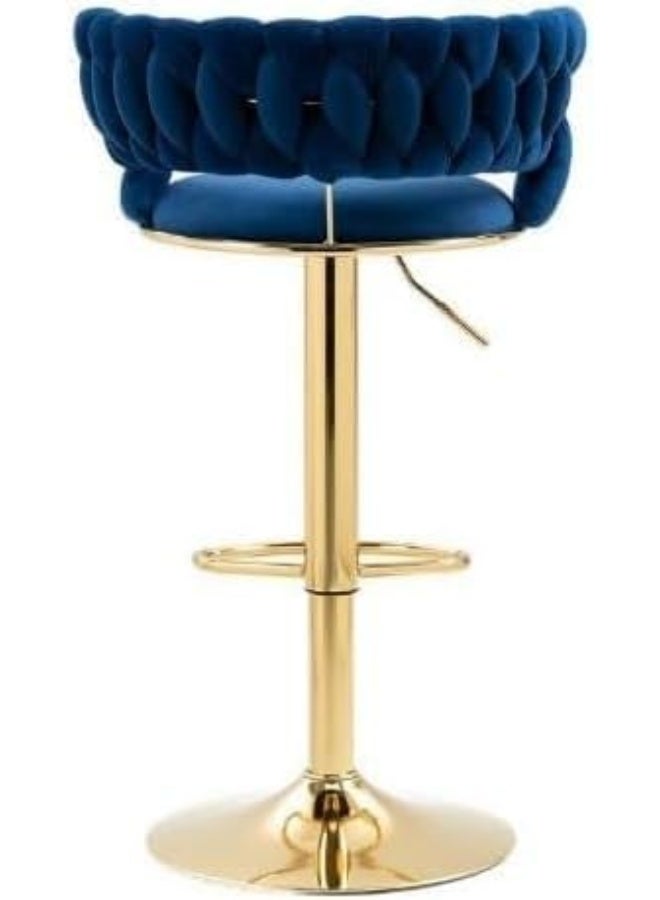 Generic SUPAAR Bar Stool Chair Dining Room Chairs Living Room Adjustable 360° Rotating Gold Metal High Stool With Backrest For Cafes. Velvet Bar Stool Chair Metal Leg. (blue 1 pcs) - Image 5