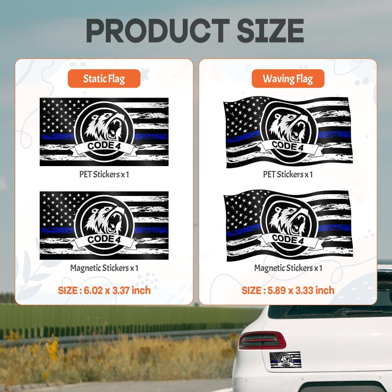 JRYEM Thin Blue Line Flag Magnetic Decal, Code 4 Police Support Reflective Sticker, American Flag Vinyl Car Sticker for Cars, Windows, Laptops, and More, Car Accessories (Pack of 4) - Image 2