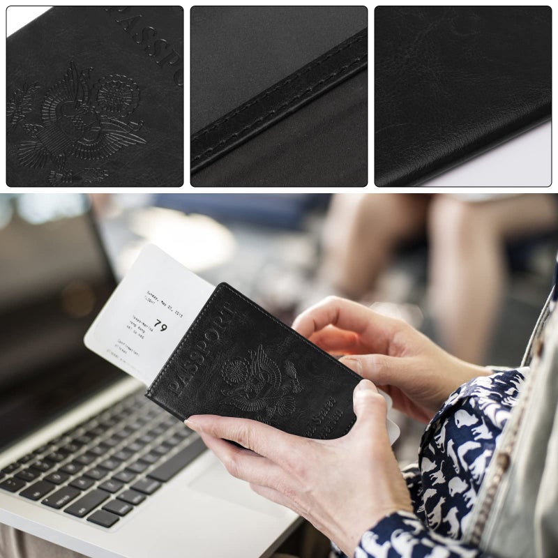 TIGARI Passport Holder for Travel Women Men, PU Leather Passport Wallet Cover Case Sleeve, Waterproof Protected Document Organizer, Family Vacation Plane Cruise Travel Essentials-Black - Image 4
