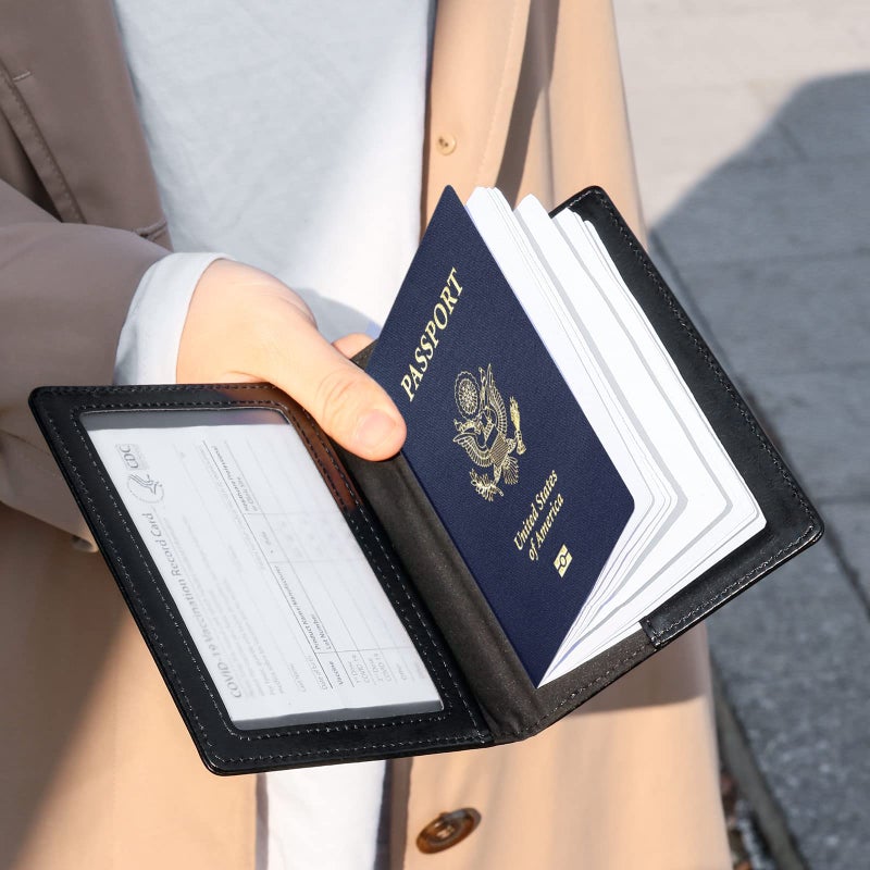 TIGARI Passport Holder for Travel Women Men, PU Leather Passport Wallet Cover Case Sleeve, Waterproof Protected Document Organizer, Family Vacation Plane Cruise Travel Essentials-Black - Image 2