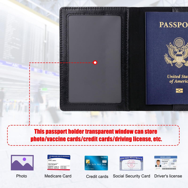 TIGARI Passport Holder for Travel Women Men, PU Leather Passport Wallet Cover Case Sleeve, Waterproof Protected Document Organizer, Family Vacation Plane Cruise Travel Essentials-Black - Image 3
