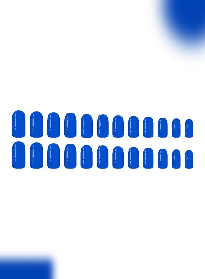 KKUUOO Press on Nails Short, Klein Blue Solid Color Square Fake Nails 24Pcs 10 Sizes, Reusable Glossy Stick on Nails with Jelly Adhesive Tabs Manicure Tools for Daily Wear - Image 2
