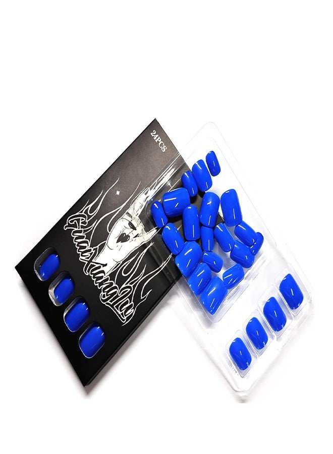 KKUUOO Press on Nails Short, Klein Blue Solid Color Square Fake Nails 24Pcs 10 Sizes, Reusable Glossy Stick on Nails with Jelly Adhesive Tabs Manicure Tools for Daily Wear - Image 5