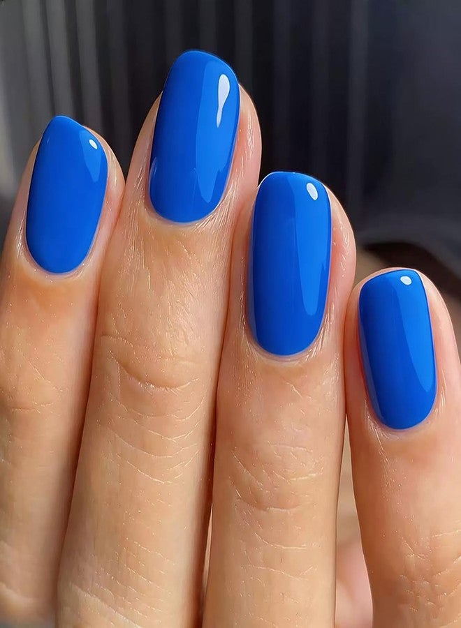 KKUUOO Press on Nails Short, Klein Blue Solid Color Square Fake Nails 24Pcs 10 Sizes, Reusable Glossy Stick on Nails with Jelly Adhesive Tabs Manicure Tools for Daily Wear - Image 1