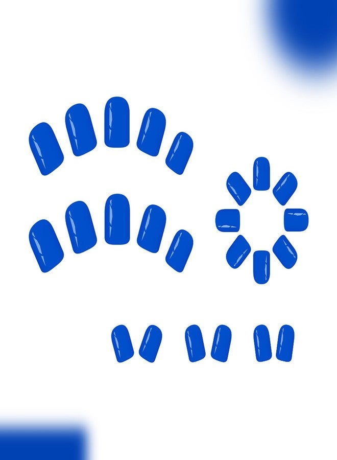 KKUUOO Press on Nails Short, Klein Blue Solid Color Square Fake Nails 24Pcs 10 Sizes, Reusable Glossy Stick on Nails with Jelly Adhesive Tabs Manicure Tools for Daily Wear - Image 4