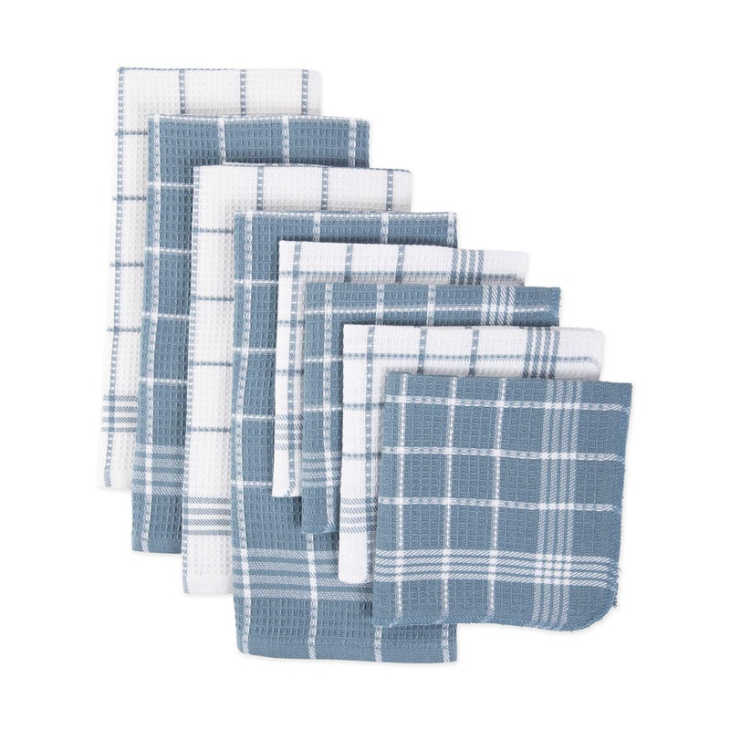 DII Waffle Weave Kitchen Collection 100 Cotton Kitchen Set Blue 8 Piece