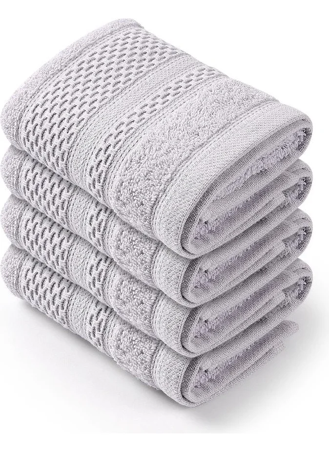 Bluenity Softy - Natural Cotton Set of 4 Guest Bath / Kitchen Towels - 30 x 50 cm Gray