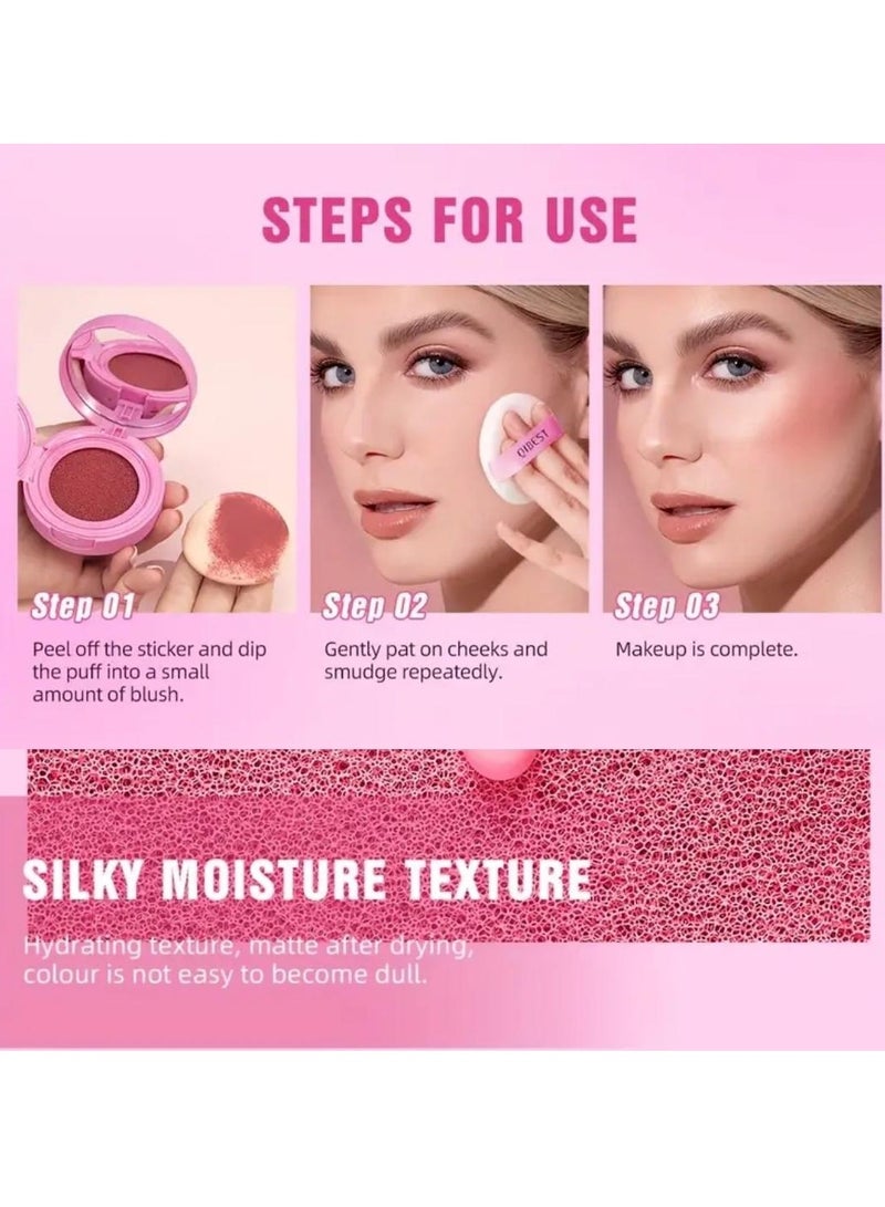 QiBest أحمر خدود لطيف على الوجه لامع وذو تصبغ عالي ومكياج بودرة سائبة خفيفة الوزن تدوم طويلاً أحمر خدود Air Cushion أحمر خدود طبيعي للخدود #02 برتقالي حلو - Image 3