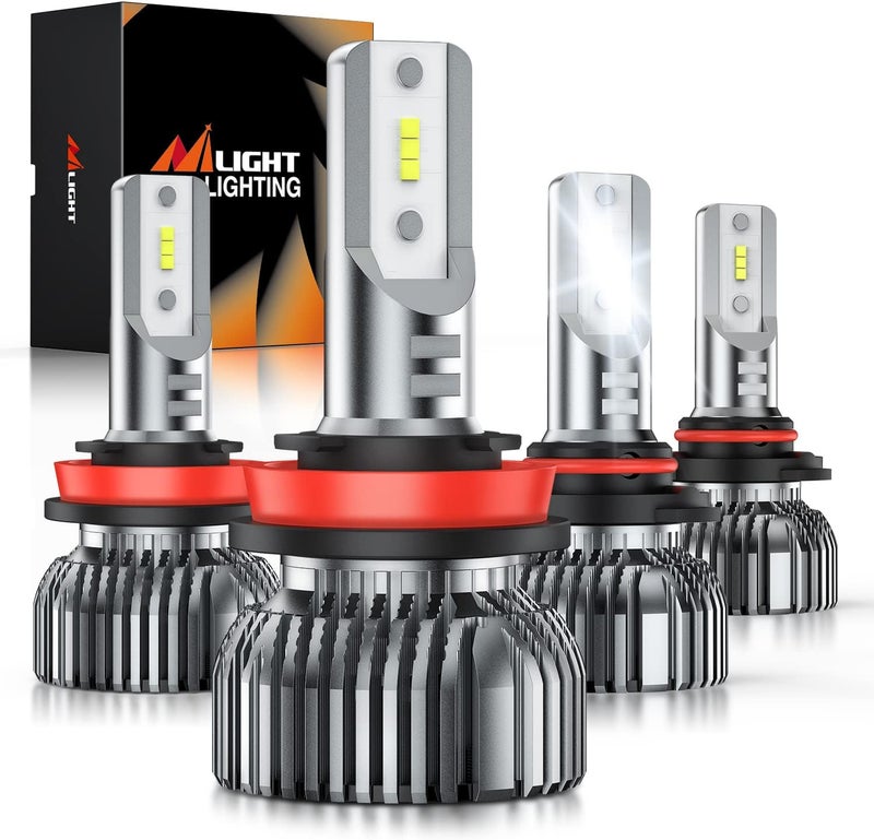 Nilight 9005/HB3 H11/H9/H8 LED Bulbs Combo, 6000K Cool White, 4-Pack - Image 1