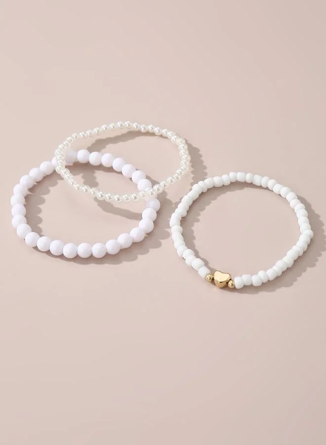 Take Two Girls White Beaded Bracelet with Heart Charm