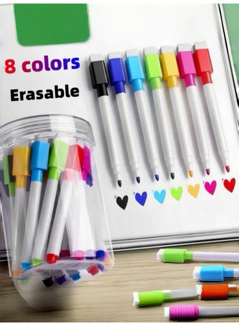 مجموعة 24 قطعة من أقلام المarkers المغناطيسية القابلة للمسح - 8 ألوان بأطراف دقيقة مع محوّي وموعّد تخزين، مقطرات منخفضة الرائحة قابلة لإعادة الحشو لصفوف الأطفال، تقويم المكتب، ووسائل تنظيم التعليم منزلية (حزمة 24 قطعة بدلالة علبة) - Image 1