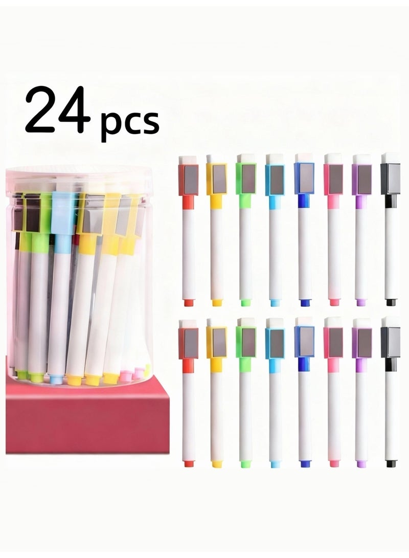 24 pieces 8 Color Magnetic Dry Erase Markers Set - Fine Tip Whiteboard Pens with Eraser & Storage Caddy, Low Odor Refillable for Kids Classroom, Office Calendar, Home School Organization Supplies (24-Pack Bucket Packaging) - Image 3