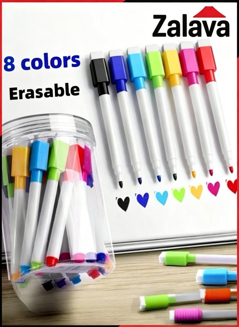 24 pieces 8 Color Magnetic Dry Erase Markers Set - Fine Tip Whiteboard Pens with Eraser & Storage Caddy, Low Odor Refillable for Kids Classroom, Office Calendar, Home School Organization Supplies (24-Pack Bucket Packaging) - Image 2