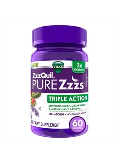 ZzzQuil ZzzQuil PURE Zzzs Triple Action Melatonin + Ashwagandha 60 Gummies.  - Image 1