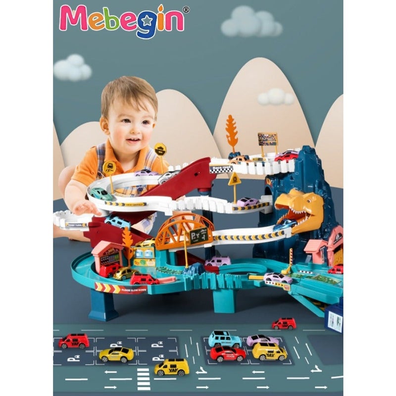 Dinosaur-themed Race Tracks Play Vehicles Toys Set with 4 Mini Cars, Fun Creative Car Ramp Track Toys, Flexible Dinos Train Tracks, STEM Educational Playset, Ideal Gift for,57*36*29cm - Image 1