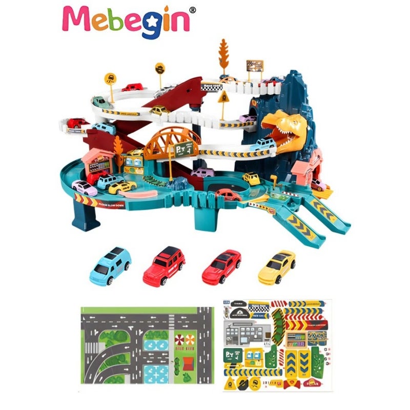 Dinosaur-themed Race Tracks Play Vehicles Toys Set with 4 Mini Cars, Fun Creative Car Ramp Track Toys, Flexible Dinos Train Tracks, STEM Educational Playset, Ideal Gift for,57*36*29cm - Image 2
