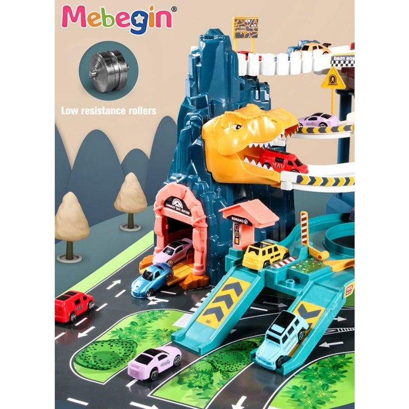 Dinosaur-themed Race Tracks Play Vehicles Toys Set with 4 Mini Cars, Fun Creative Car Ramp Track Toys, Flexible Dinos Train Tracks, STEM Educational Playset, Ideal Gift for,57*36*29cm - Image 3