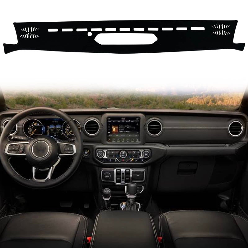 غطاء سجادة داش KEEGTBOX مخصص لكونسول الوسط الداخلي متوافق مع جيب رانجلر SUV 2018 2019 2020 2021 2022 وجيب غلادياتور شاحنة 2020 2021 2022 (حواف سوداء)