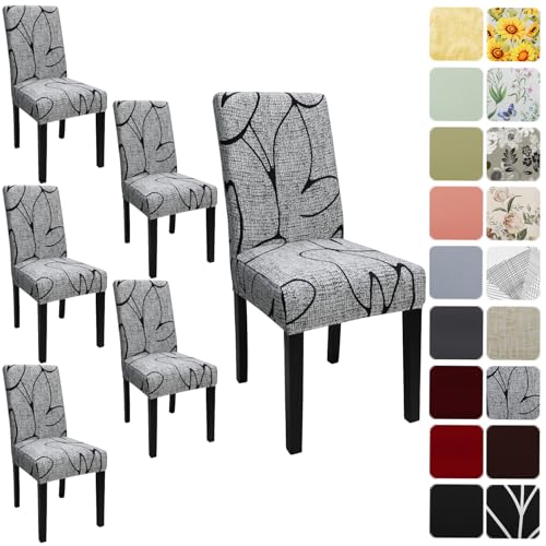 Keyroal Dining Room Chair Covers Set of 6, Stretch Printed Parsons Chair Slipcovers Spandex Removable Washable Kitchen Chair Protector Cover for Dining Room, Hotel, Ceremony - Image 1