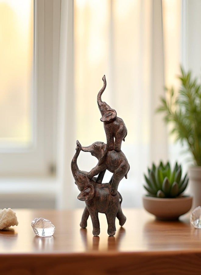Nature's Mark 3 Stacked Elephants Resin Statue Figurine Home Decorative Accent Décor (11.4" H) - Image 1