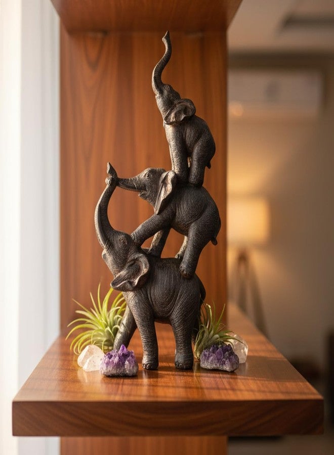 Nature's Mark 3 Stacked Elephants Resin Statue Figurine Home Decorative Accent Décor (11.4" H) - Image 3