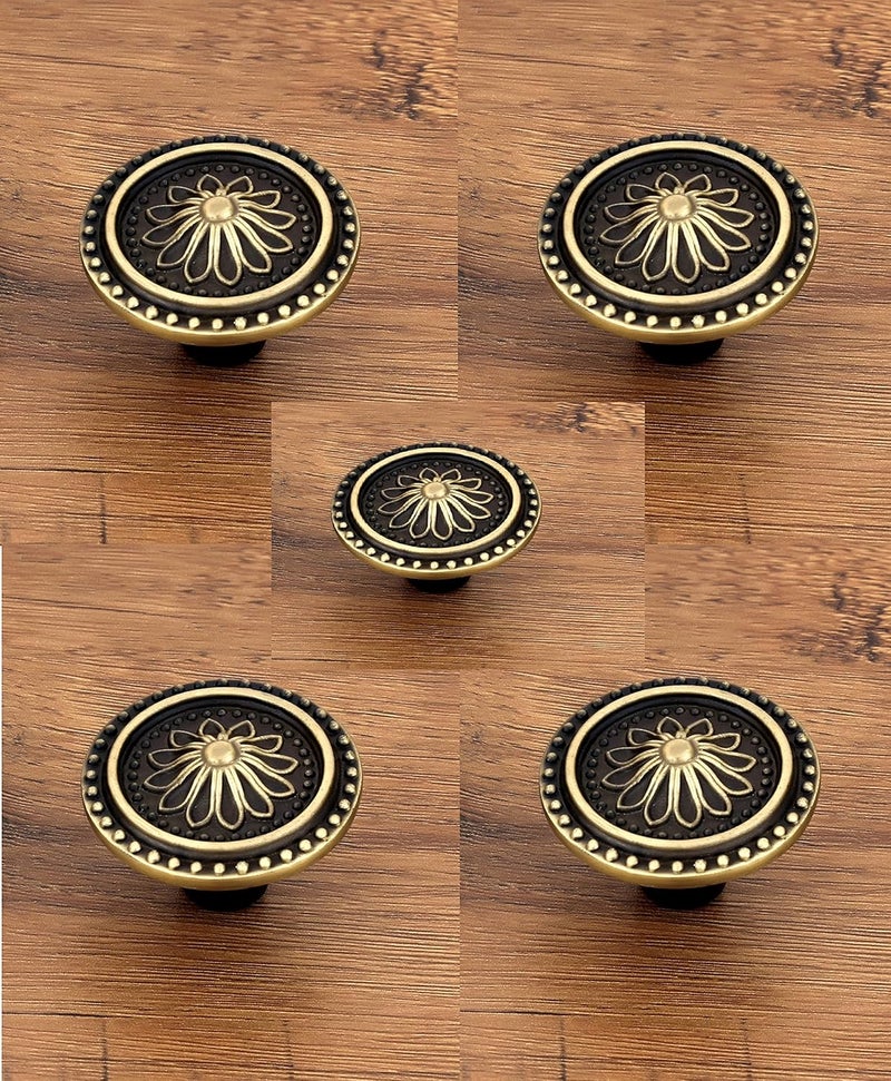 HARMONUS Knobs for Drawer & Cabinets Set Knob, Antique Brass Wardrobe Kitchen Door Pull Handle Knobs Round Shape Drawer Knob - (KNOBS-152 - Pack of 5) - Image 1