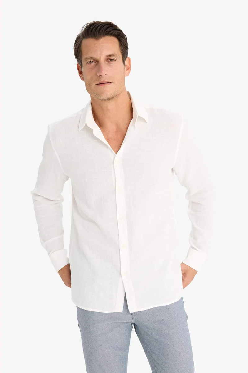 ديفاكتو Regular Fit Polo Collar Long Sleeve Shirt